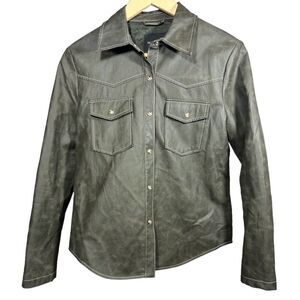 VELVET HEART Women's Vegan Leather Button-Up Shacket Green Size Extra Small